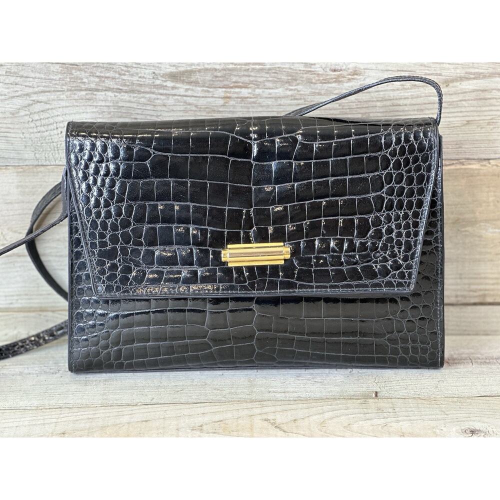 Vintage Henri Bendel Croc Embossed Patent Leather Shoulder Bag